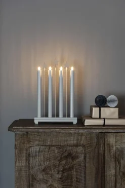 Adventsstake med stjerner - Lys grå