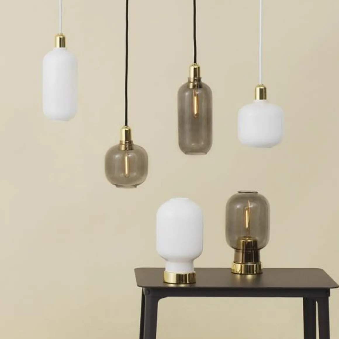 Amp pendel L - Røyk/Messing