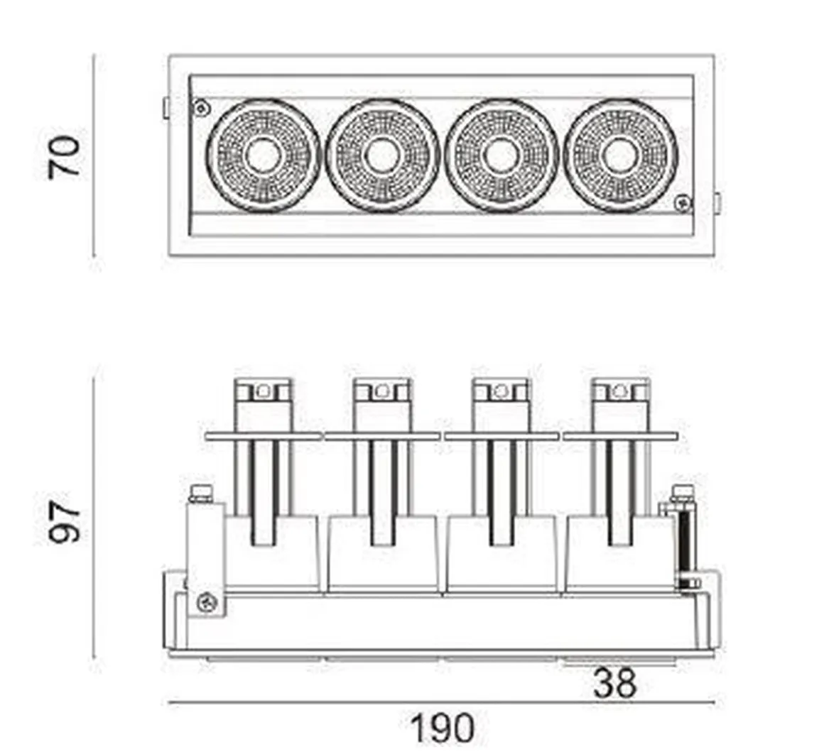Aria mini flex K4 downlight justerbar 4x5W 2700K RA90 Dimbar - Hvit