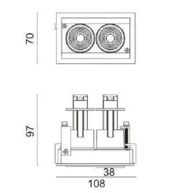 Aria mini flex K2 downlight justerbar 2x5W 30000K RA90 Dimbar - Hvit