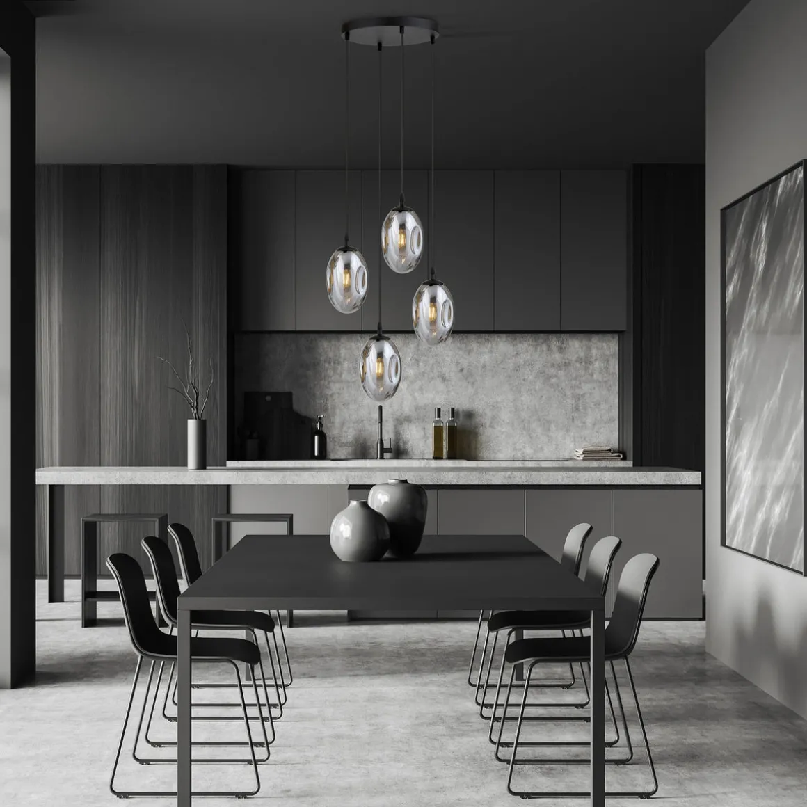 Astral rondell takpendel 4-lys - Svart/Røykfarget