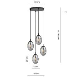 Astral rondell takpendel 4-lys - Svart/Røykfarget