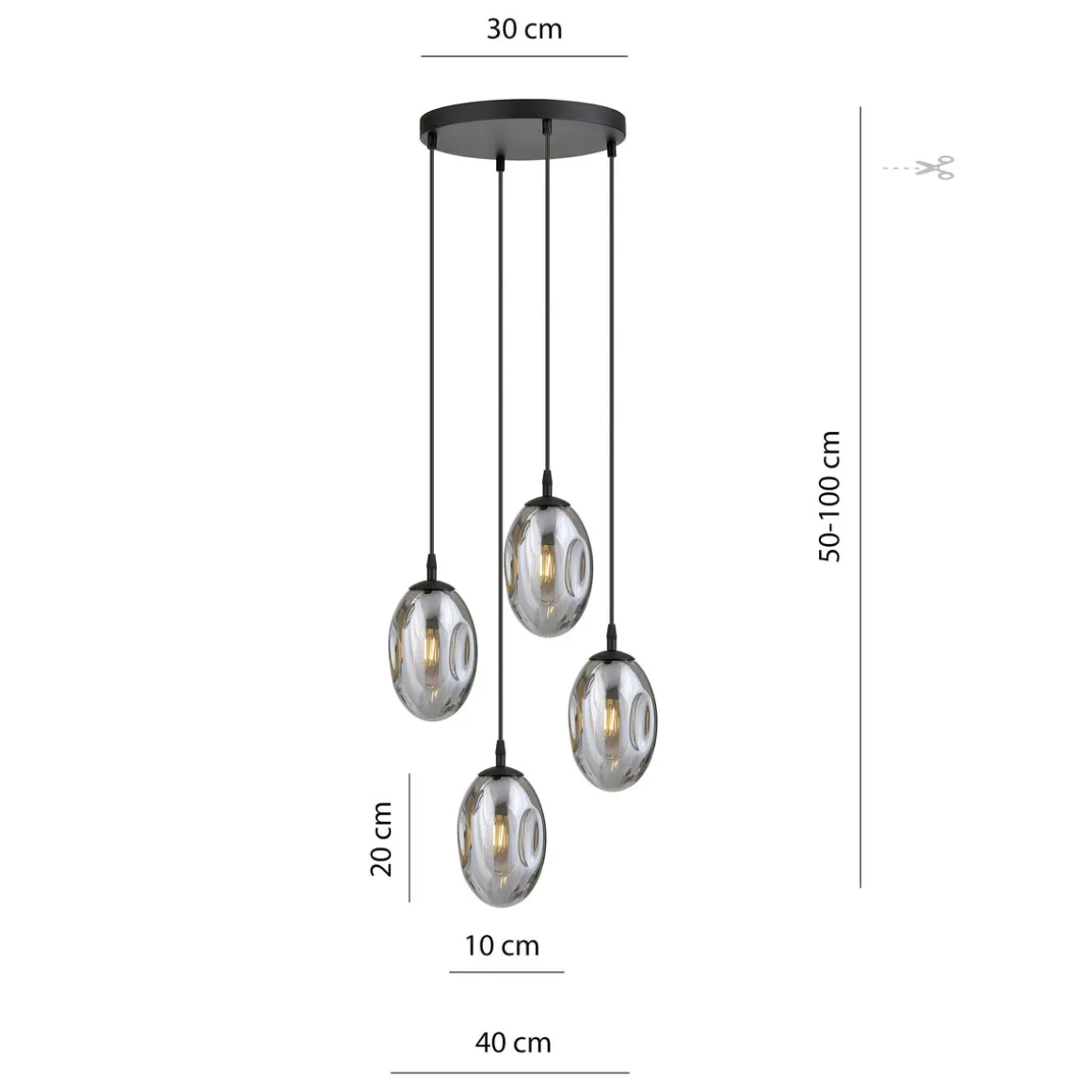 Astral rondell takpendel 4-lys - Svart/Røykfarget