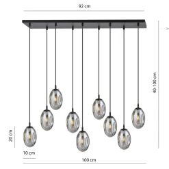 Astral takpendel 9-lys - Svart/Røykfarget