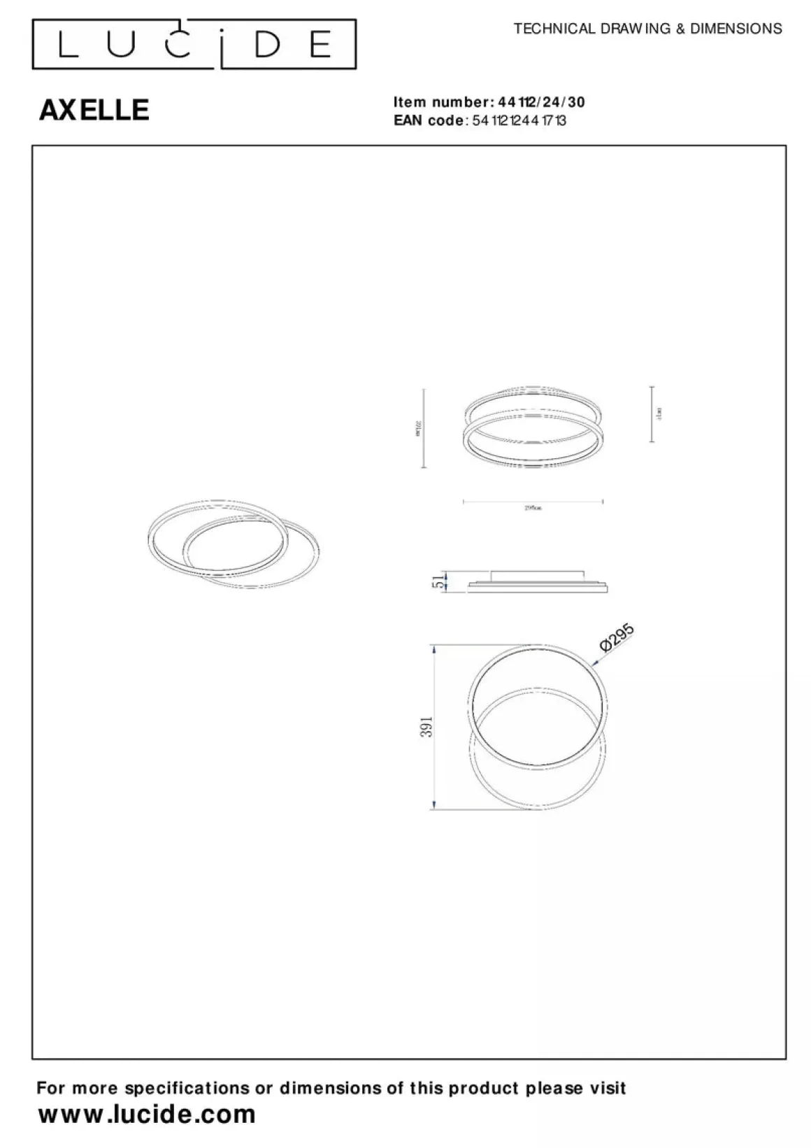 Axelle taklampe 24W 2700 Kelvin 3-step dim