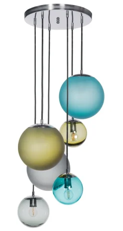 Bacan takpendel rondell 6-lys - Børstet stål/multifarget