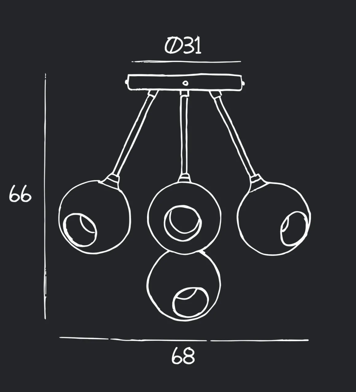 Ballroom Molecule taklampe - messing base/rosa glass