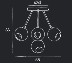 Ballroom Molecule taklampe - messing base/oransje glass