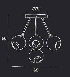 Ballroom Molecule taklampe - svart base/sotet glass