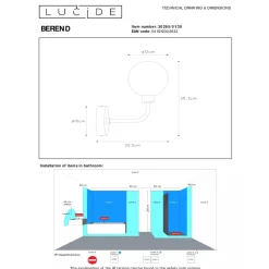Berend vegglampe IP44 - Svart/Opal