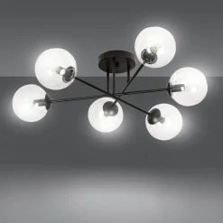 Brendi rund taklampe 6 lys - Svart/Klart glass