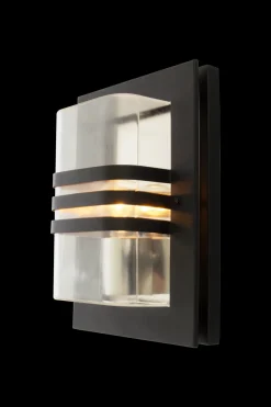 Capo vegglampe utendørs IP44 E27 - Svart/Klart glass