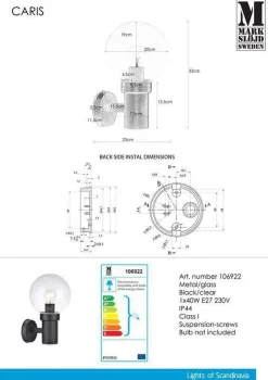Caris vegglampe - Svart - Svart
