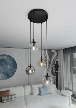 Cosmo rondell takpendel 4 lys - Svart/Multifarget