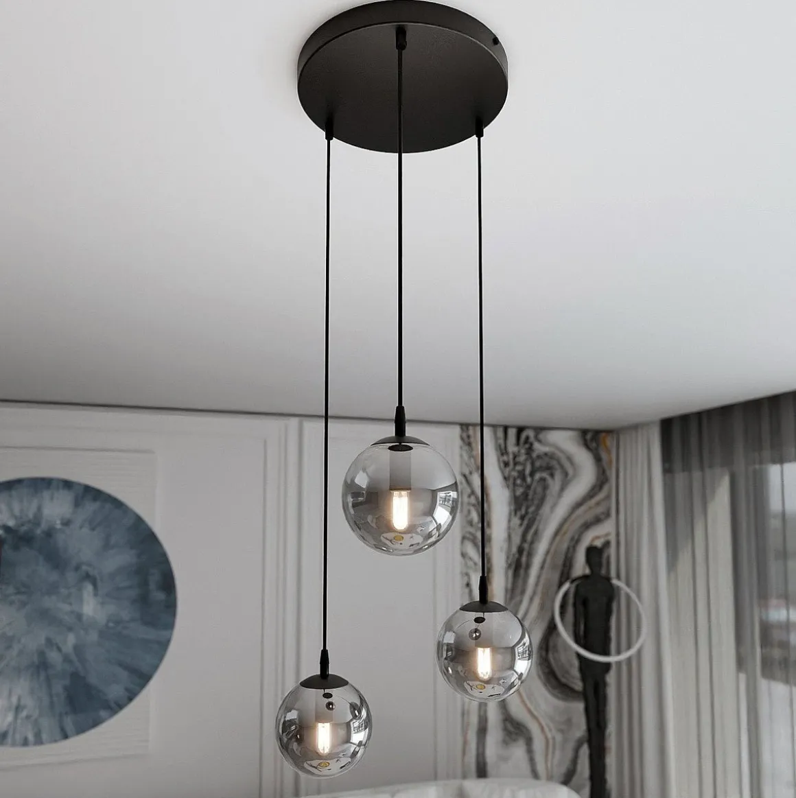 Cosmo rondell takpendel 3 lys - Svart/Røykfarget