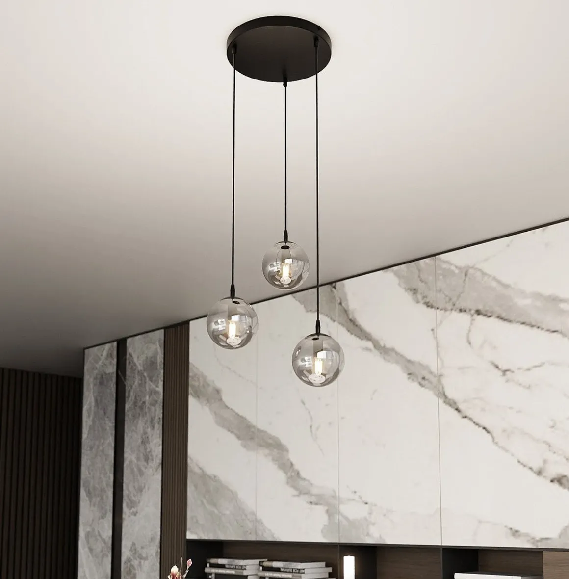 Cosmo rondell takpendel 3 lys - Svart/Røykfarget