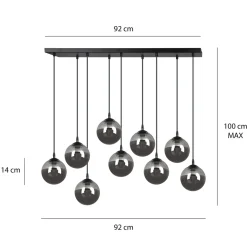 Cosmo takpendel 9 lys - Svart/Røykfarget