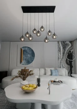 Cosmo takpendel 9 lys - Svart/Røykfarget