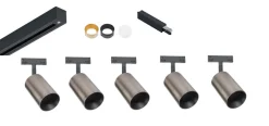Designline Tube Pro komplett 1.9 meter spotskinne med 5 spotter GU10 - Svart/Titanium