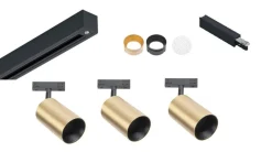 Designline Tube Pro komplett 1 meter spotskinne med 3 spotter GU10 - Svart/Messing
