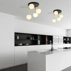 Dolce taklampe 4-lys - Svart/Opal/Gullfarget