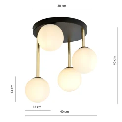 Dolce taklampe 4-lys - Svart/Opal/Gullfarget