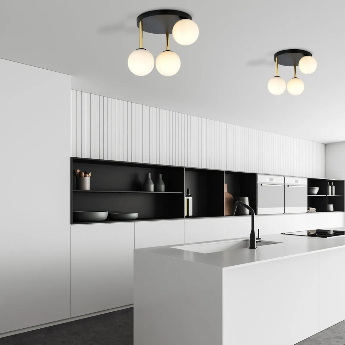 Dolce taklampe 3-lys - Svart/Opal/Gullfarget