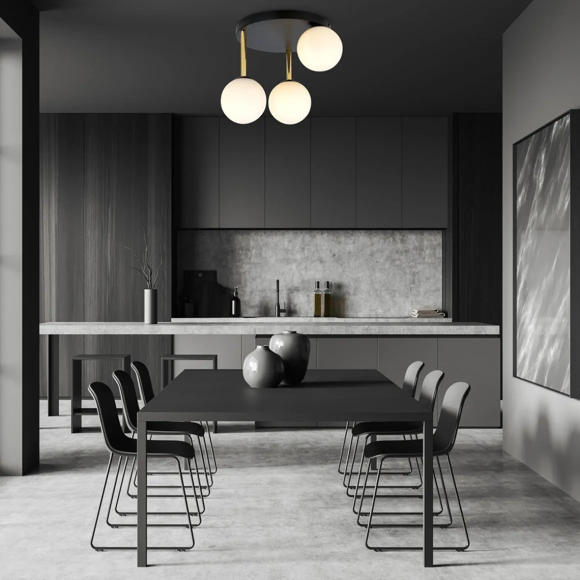 Dolce taklampe 3-lys - Svart/Opal/Gullfarget