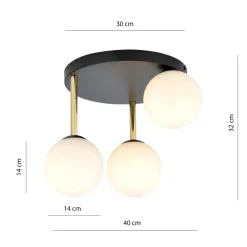 Dolce taklampe 3-lys - Svart/Opal/Gullfarget