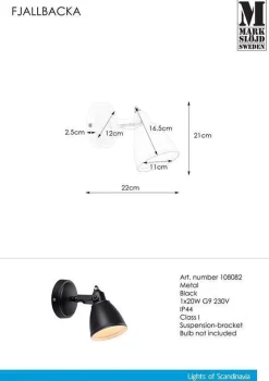 Fjellbacka vegglampe IP44 - Svart - Svart
