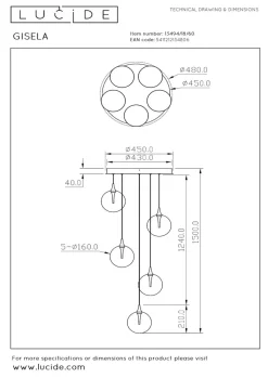 Gisela takpendel 48 cm 5 x 3,8W 2700 Kelvin - Dimbar