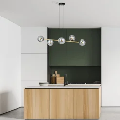 Gravity takpendel 6-lys - Svart/Røyk/Gullfarget