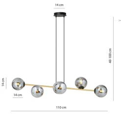 Gravity takpendel 6-lys - Svart/Røyk/Gullfarget