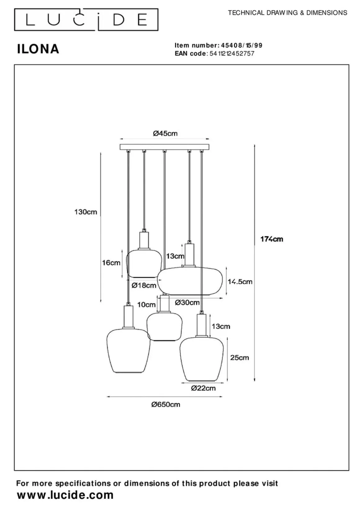 Ilona rondell takpendel 5-lys