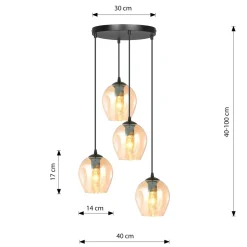 Istar rondell takpendel 4 lys - Svart/Amberfarget