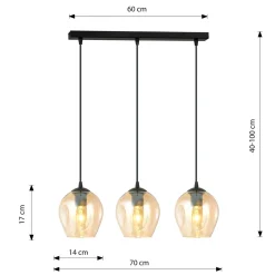 Istar takpendel 3 lys - Svart/Amberfarget