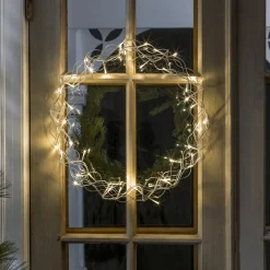 Julekrans med lys 45 cm varmhvit led - Sølv