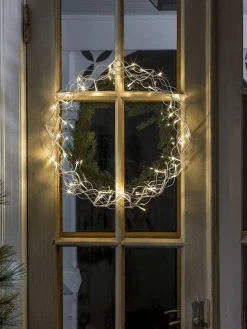 Julekrans med lys 45 cm varmhvit led - Sølv