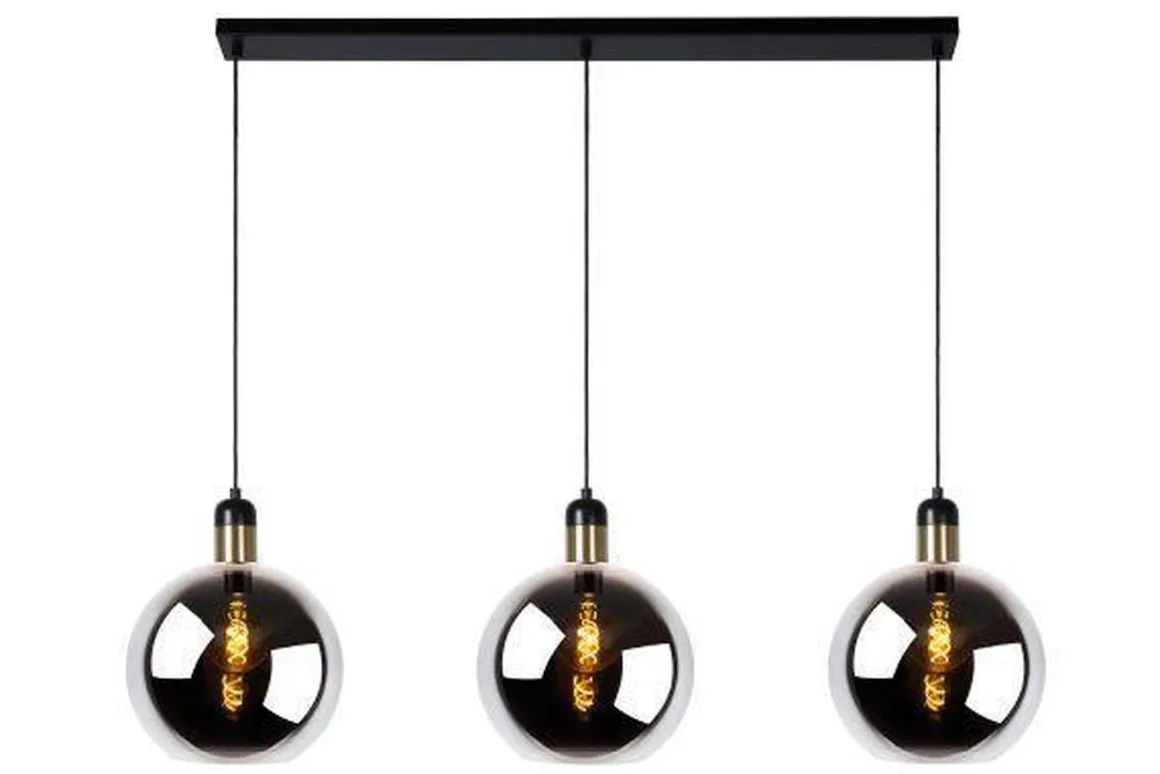 Julius takpendel 3 lys skinne - Røykfarget glass