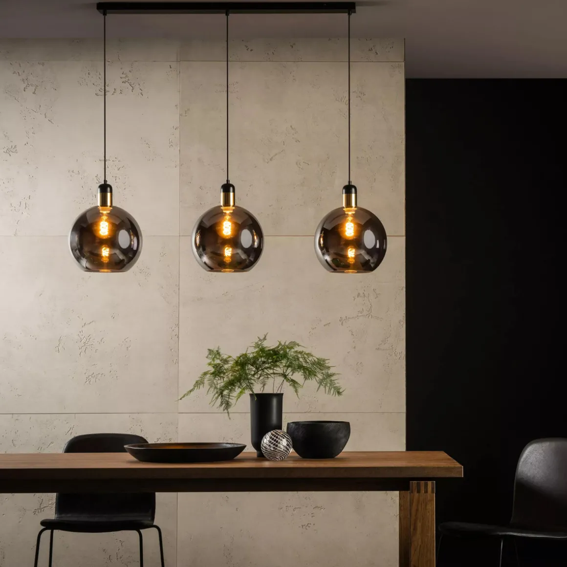 Julius takpendel 3 lys skinne - Røykfarget glass