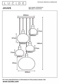 Julius takpendel rondell 5 lys - Opalglass