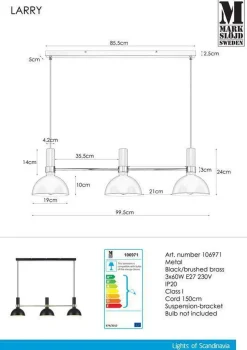 Larry takpendel - Svart/Børstet messing - Svart / Messing