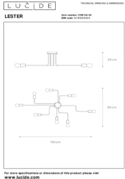 Lester taklampe 8 arm - Svart