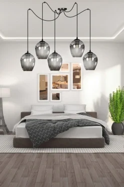 Level takpendel 5 lys - Svart/Røykfarget