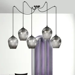 Level takpendel 5 lys - Svart/Røykfarget