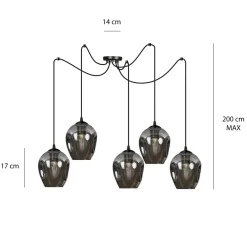 Level takpendel 5 lys - Svart/Røykfarget