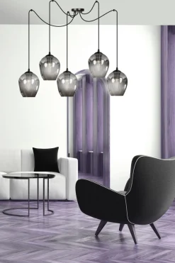 Level takpendel 5 lys - Svart/Røykfarget