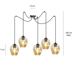 Level takpendel 5 lys - Svart/Amberfarget