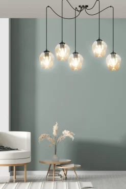 Level takpendel 5 lys - Svart/Amberfarget