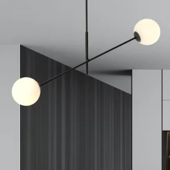 Linear taklampe 2 lys - Svart/Opal glass